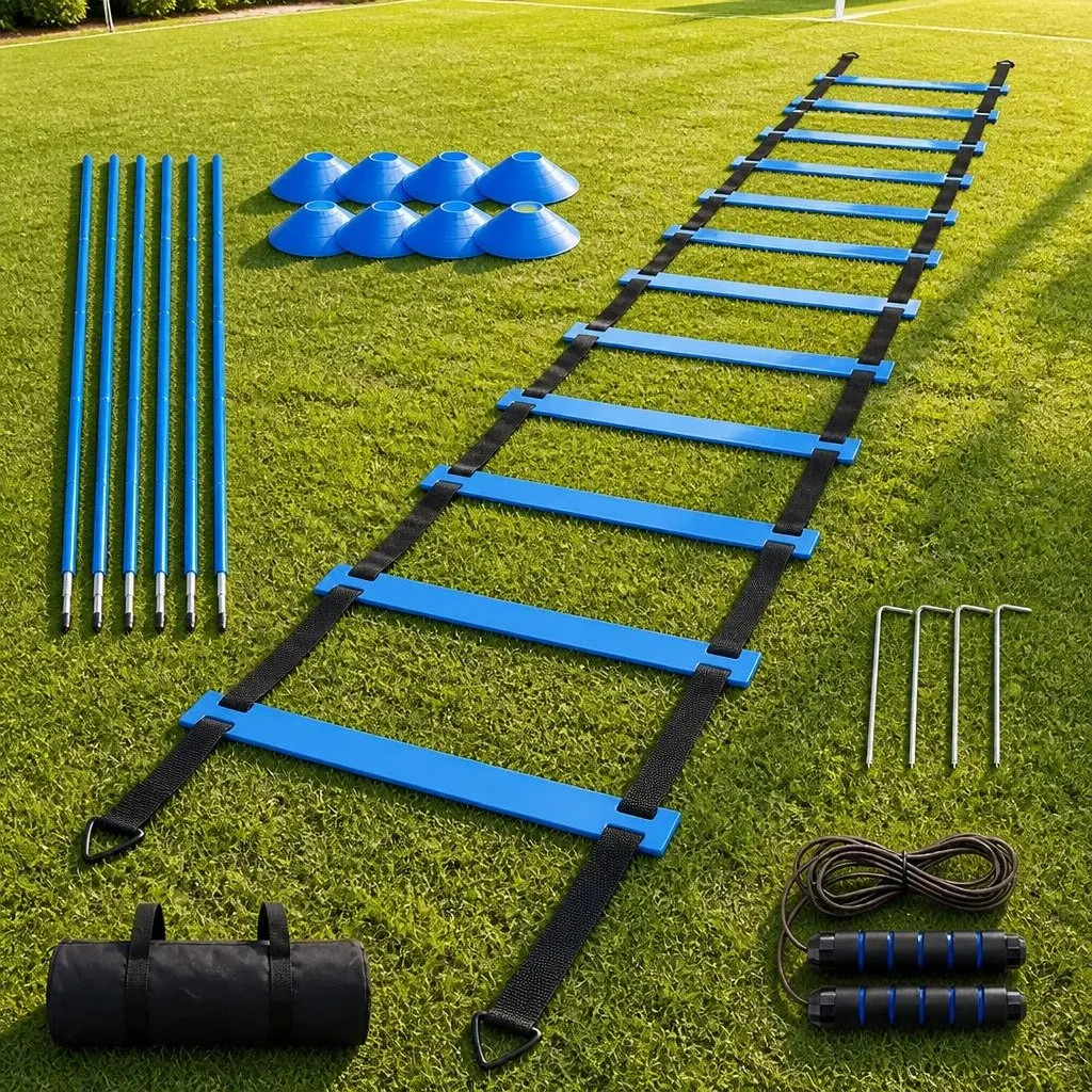 Agility Training Set 6m Ladder 6 Poles 10 Cones 2.8m Jump Rope Speed Coordination