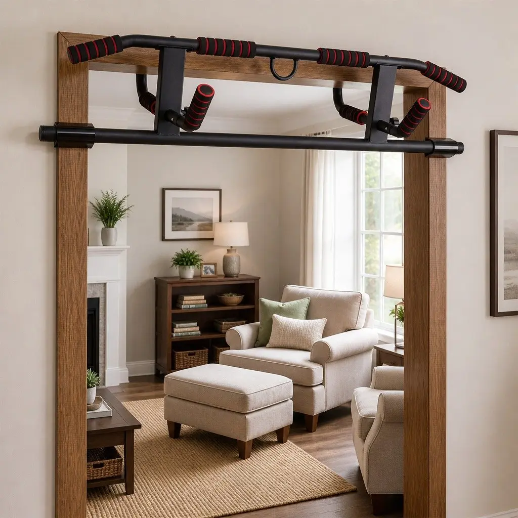 Pull Up Bar Doorway Multi Grip Ergonomic Soft Foam Grips Portable Home Gym Fitness