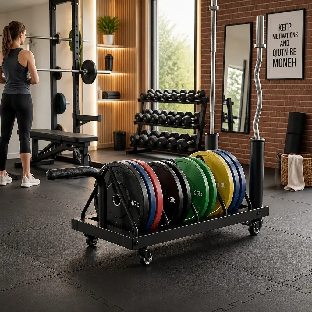 Horizontal Bumper Plate Rack with Wheels Barbell Weight Storage Olympic Plates