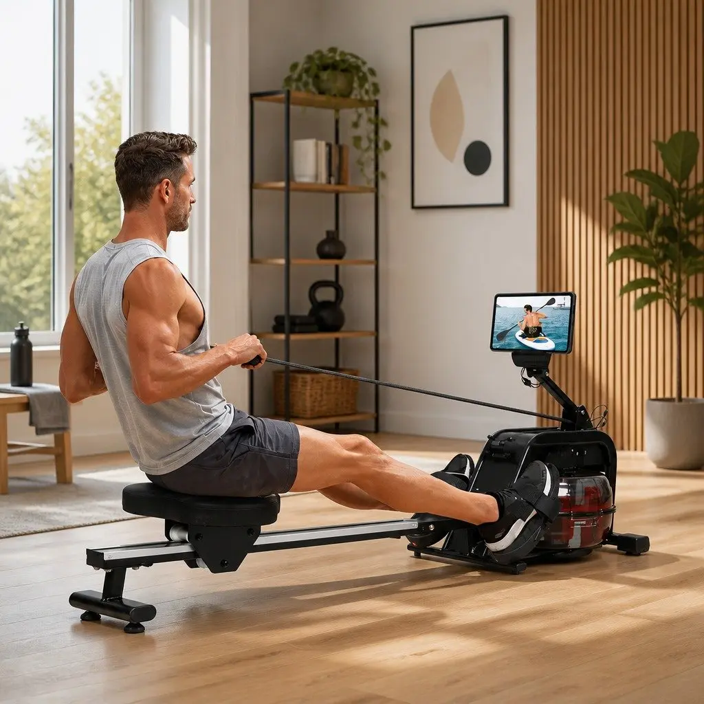 Water Rowing Machine 11L Water Tank Adjustable Resistance Bluetooth Connectivity LED Display
