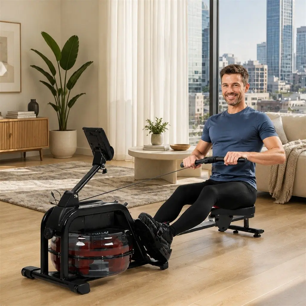 Water Rowing Machine 11L Water Tank Adjustable Resistance Bluetooth Connectivity LED Display