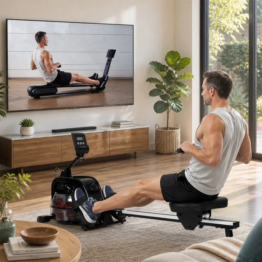 Water Rowing Machine 11L Water Tank Adjustable Resistance Bluetooth Connectivity LED Display