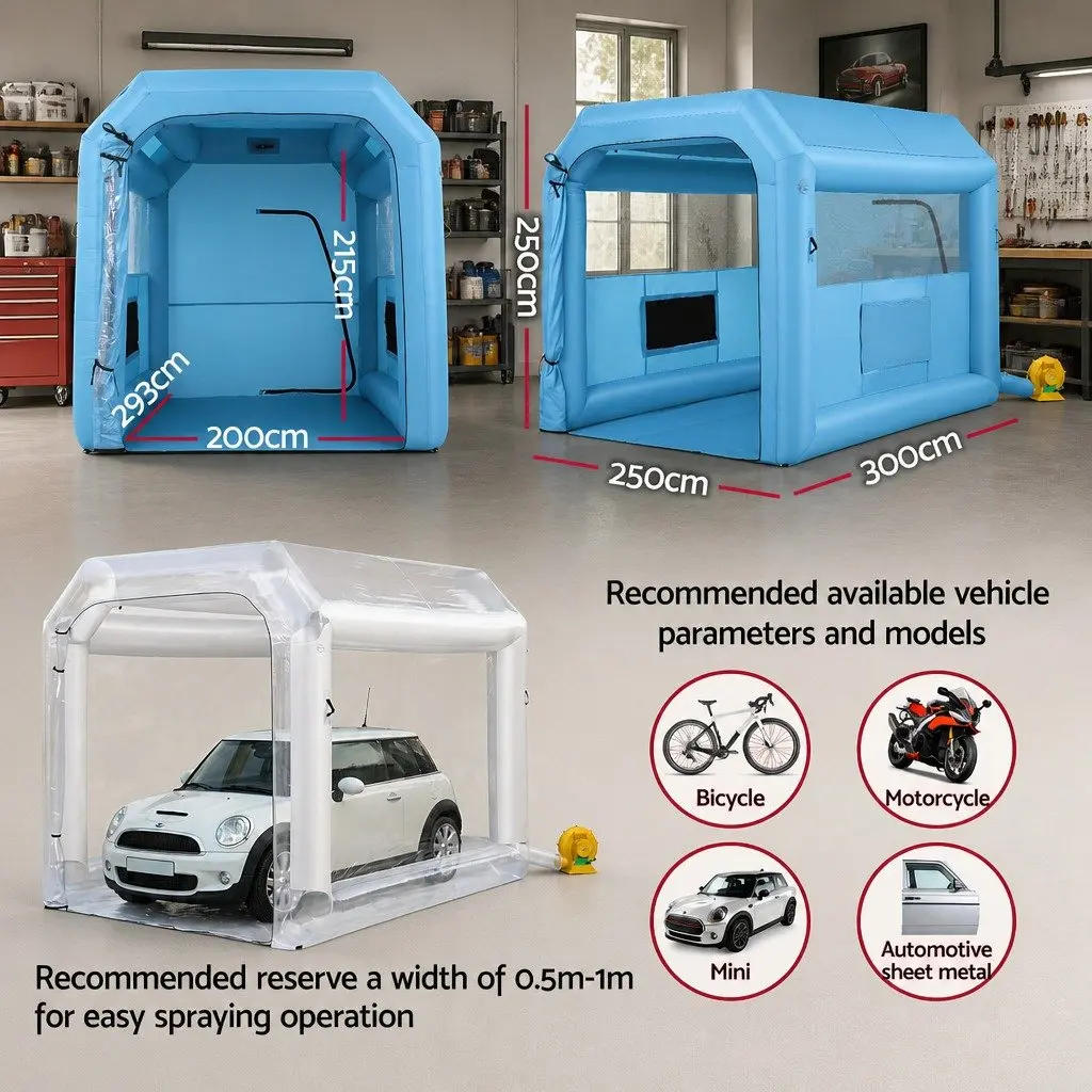 Inflatable Paint Booth 2.5x2.5x3M 3-Layer Air Filtration System with 550W Blower