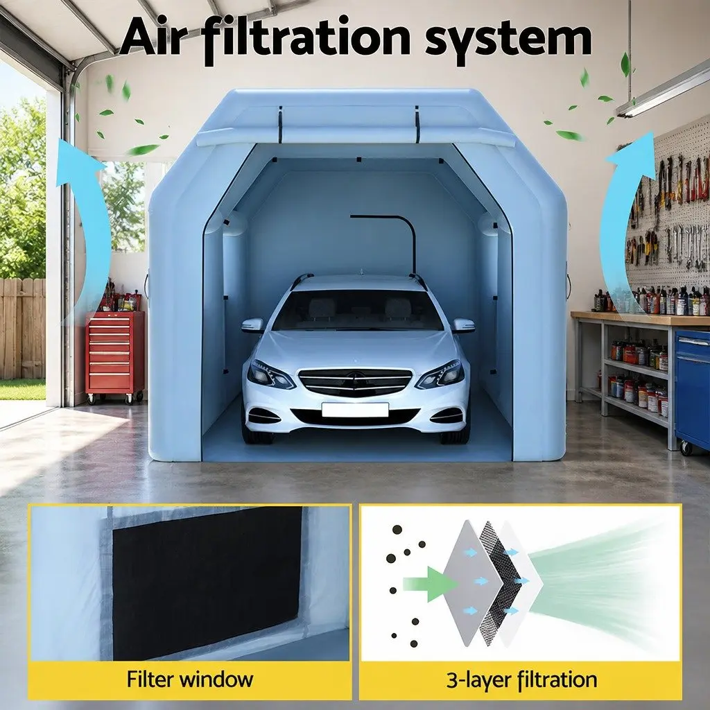 Inflatable Spray Paint Booth 4x3m Portable with 750W Electric Blower and 3-Layer Filtration System