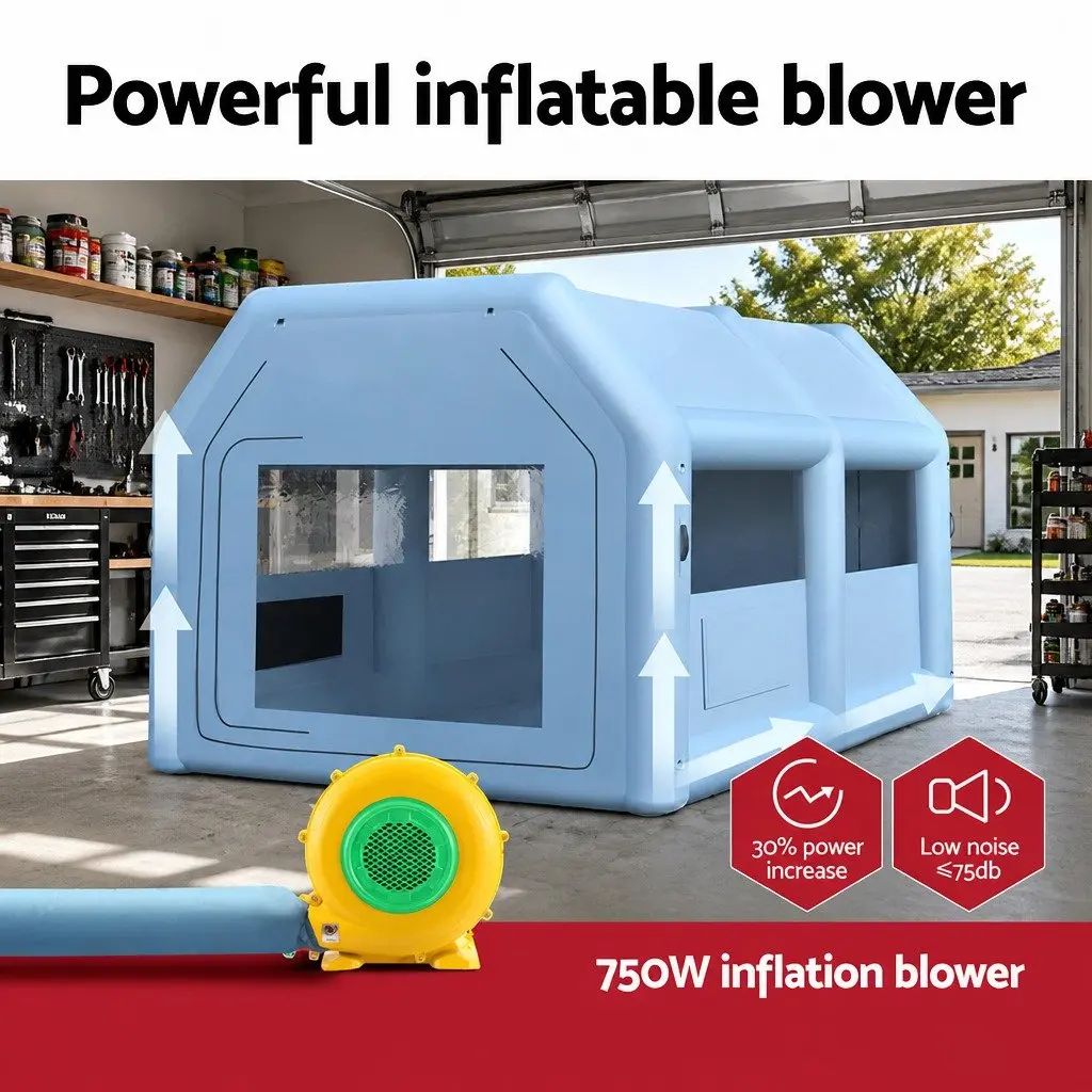 Inflatable Spray Paint Booth 4x3m Portable with 750W Electric Blower and 3-Layer Filtration System