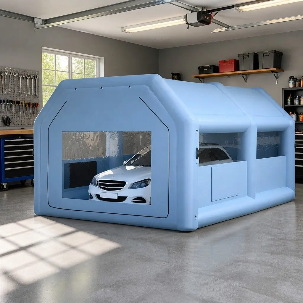Inflatable Spray Paint Booth 6x4m 3 Layer Filtration System with 1100W Electric Blower and Multiple Access Points