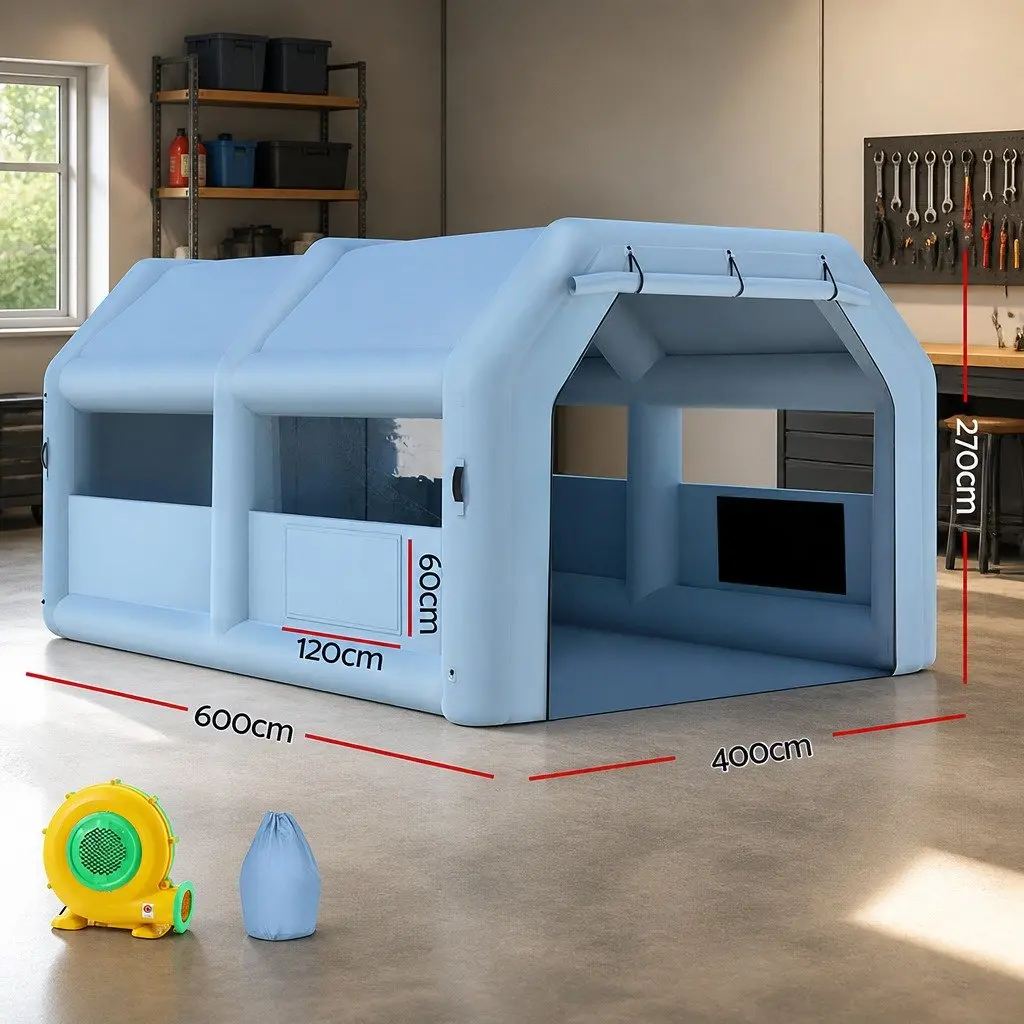 Inflatable Spray Paint Booth 6x4m 3 Layer Filtration System with 1100W Electric Blower and Multiple Access Points