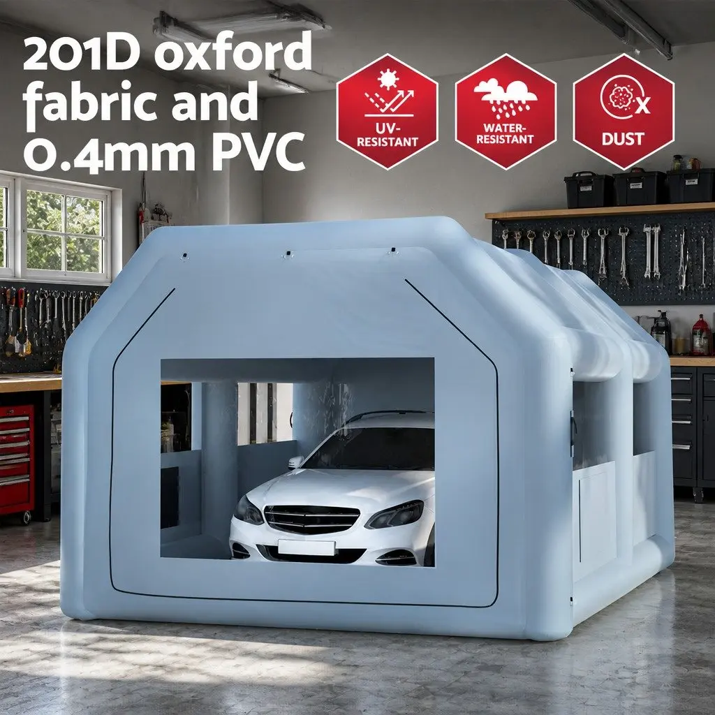 Inflatable Spray Paint Booth 6x4m 3 Layer Filtration System with 1100W Electric Blower and Multiple Access Points