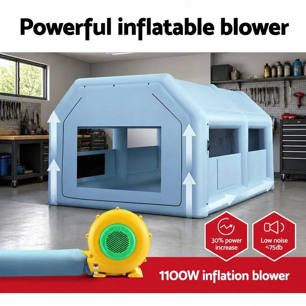 Inflatable Spray Paint Booth 6x4m 3 Layer Filtration System with 1100W Electric Blower and Multiple Access Points