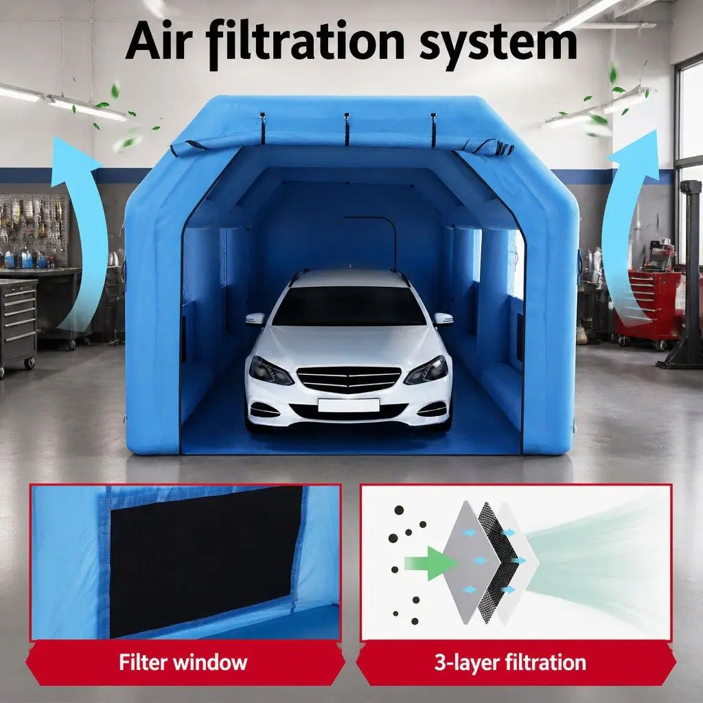 Inflatable Paint Booth 8.5x4.8m Dual Blower System with 3-Layer Filtration for Automotive and Professional Painting Projects