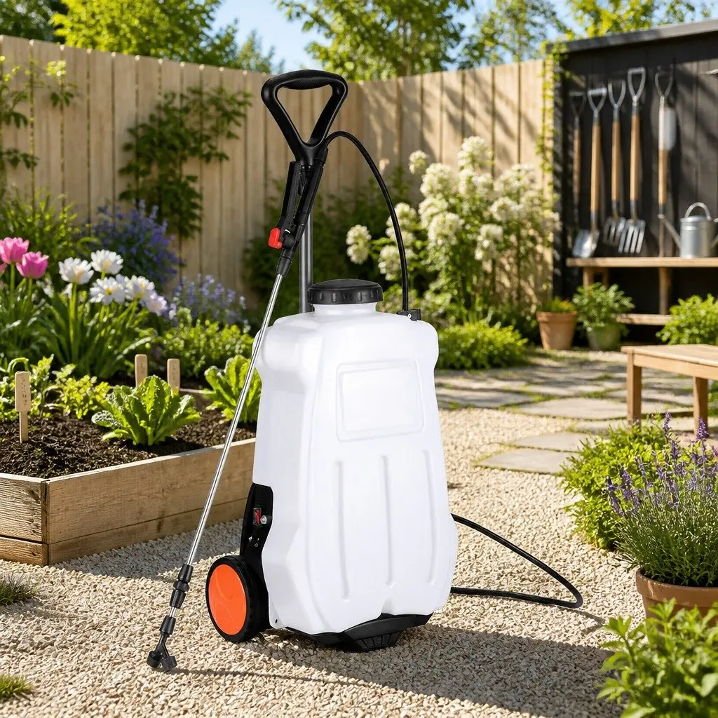 Electric Backpack Sprayer 20L Tank Dual Mode Wearable and Wheeled Trolley with Interchangeable Nozzles and Adjustable Wand