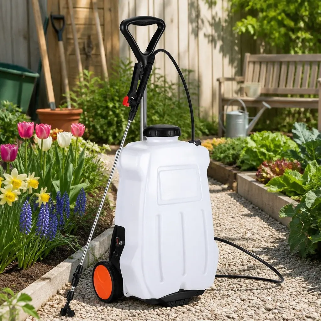 Electric Backpack Sprayer 20L Tank Dual Mode Wearable and Wheeled Trolley with Interchangeable Nozzles and Adjustable Wand
