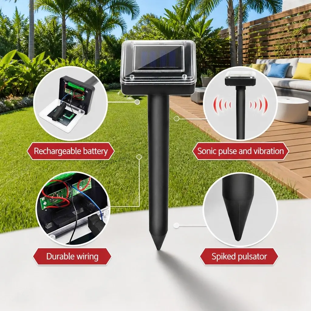 Solar Snake Repeller 8 Pack Ultrasonic Pest Control Garden Yard Farm Orchard