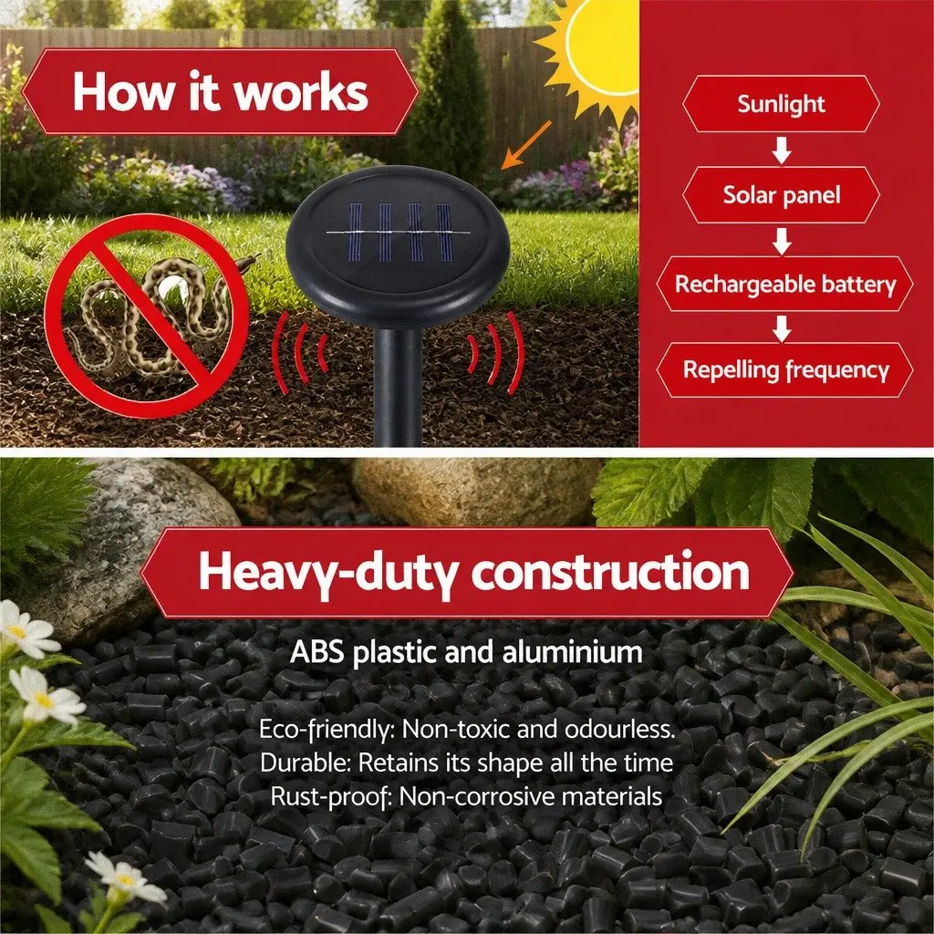 Snake Repeller 4 Pack Solar Powered Ultrasonic Pest Control for Garden Yard Farm