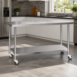 Versatile Movable Kitchen Work Table 1829x610mm with Lockable Wheels