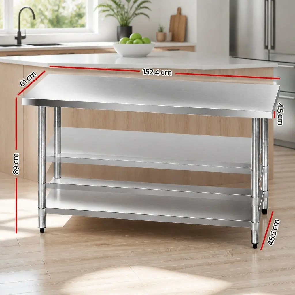 Stainless Steel Kitchen Work Bench 1524x610mm Heavy-Duty Food Preparation Table