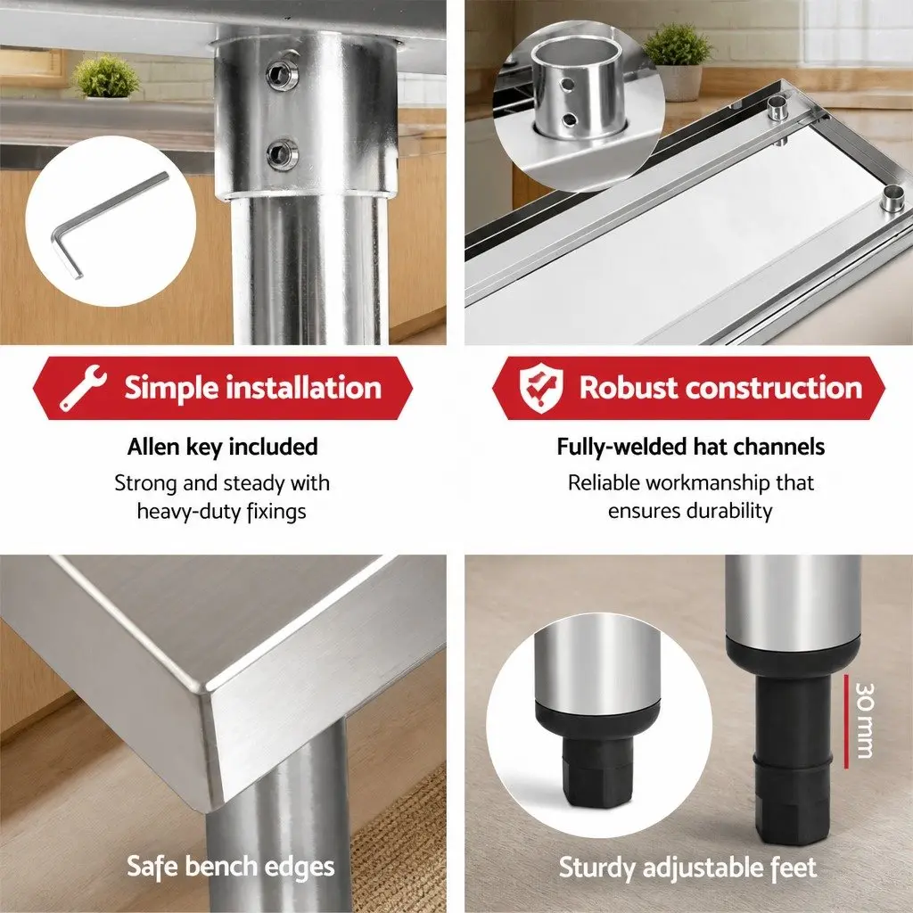 Stainless Steel Kitchen Work Bench 1524x610mm Heavy-Duty Food Preparation Table