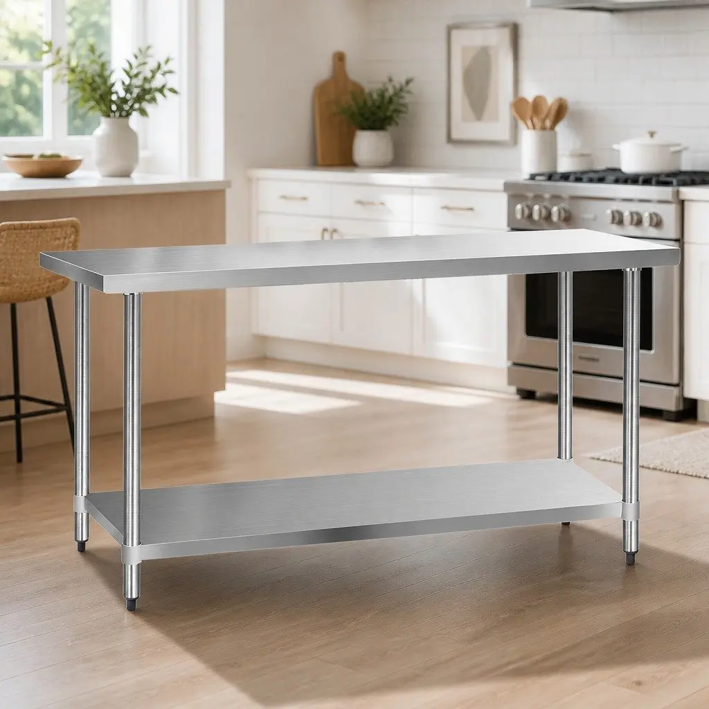 Stainless Steel Kitchen Bench 1829x610mm Heavy Duty Work Table with Adjustable Under-Shelving