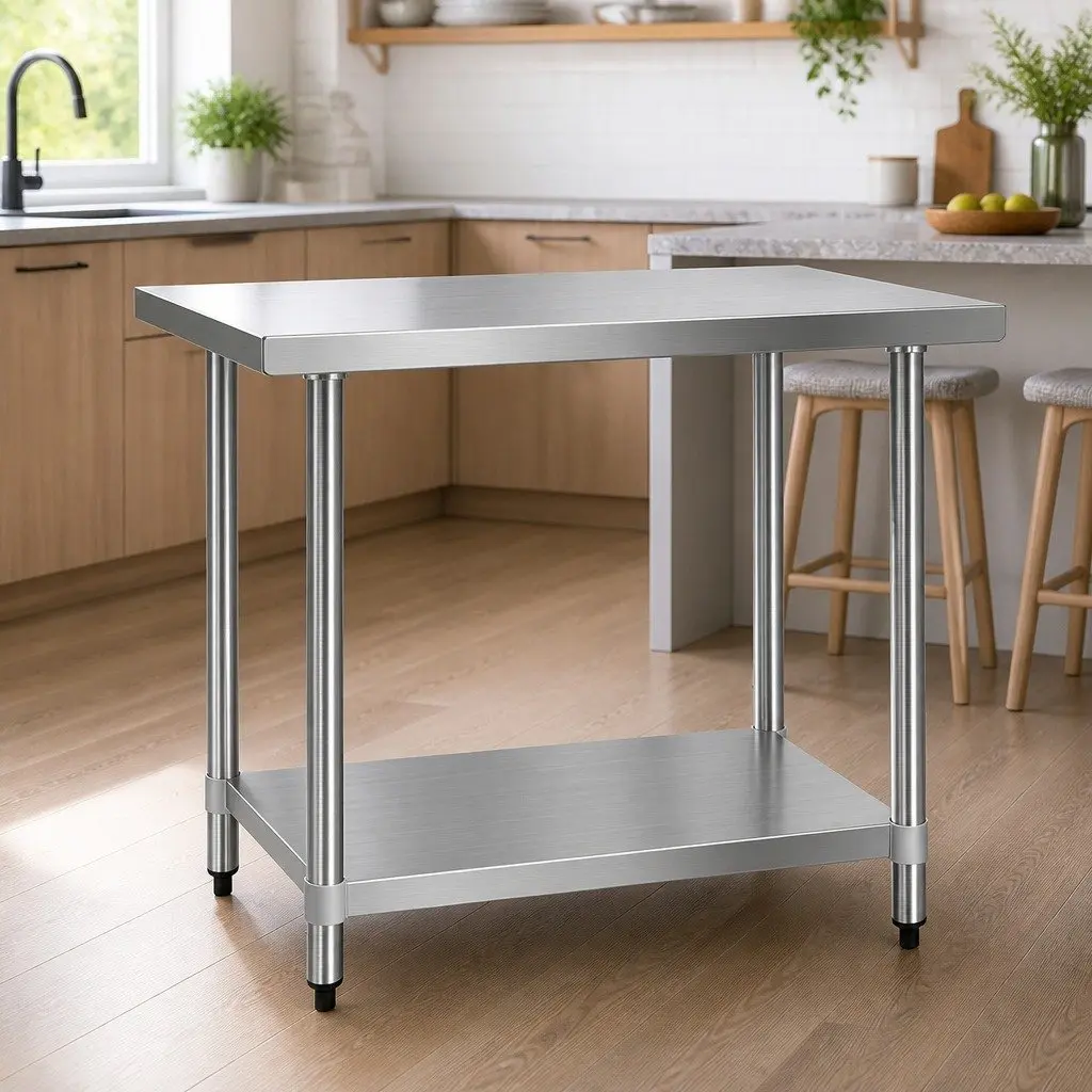 Stainless Steel Work Bench 1219x610mm Heavy Duty Adjustable Under-Shelving