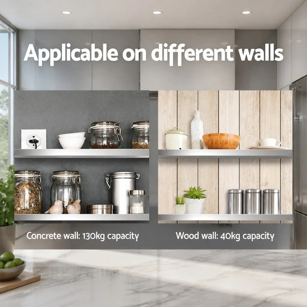 Stainless Steel Kitchen Wall Shelf 1200mm Heavy-Duty Storage Rack Rust Resistant