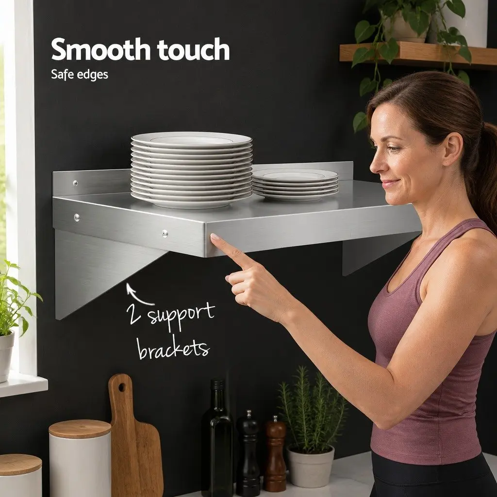 Wall Mounted Kitchen Shelf 1200mm Stainless Steel Storage Rack Heavy Duty