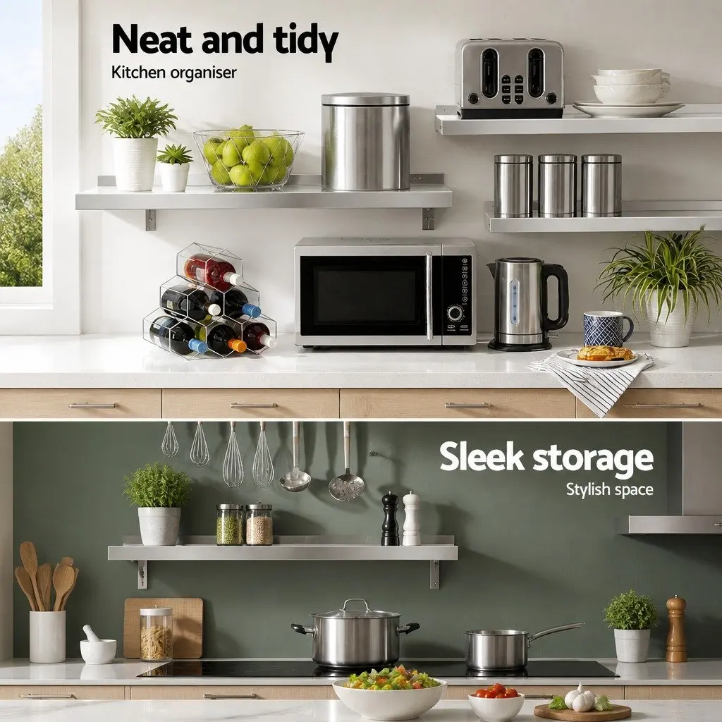 Stainless Steel Kitchen Wall Shelf 900mm Heavy-Duty Rust-Proof Easy to Clean