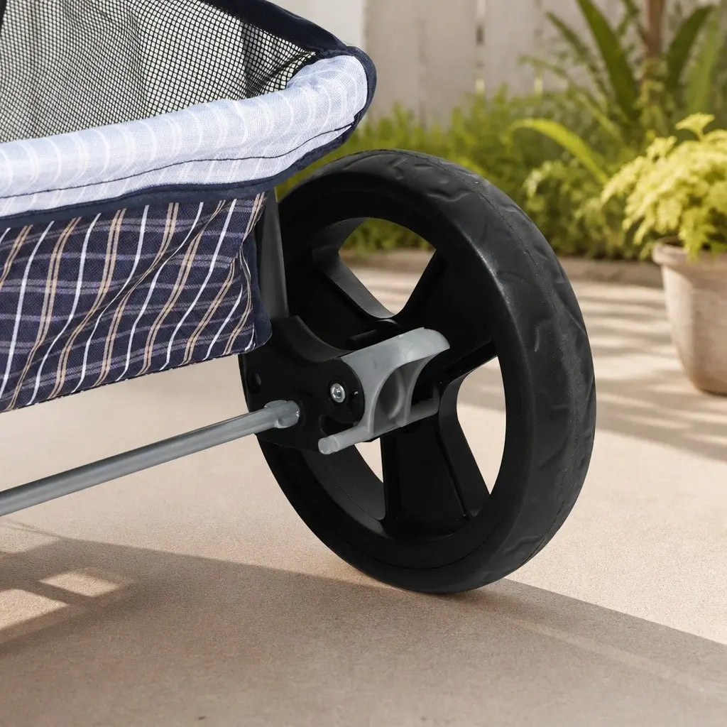 Pet Stroller Large Foldable One-Step Fold 360° Rotatable Wheel Waterproof Plaid