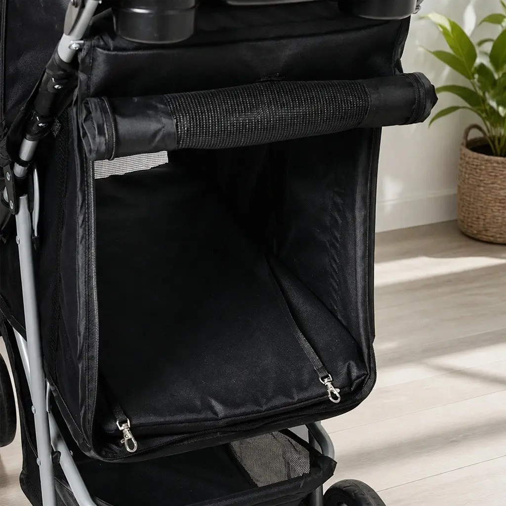 Pet Stroller 4 Wheels Foldable Portable Travel Carrier Black