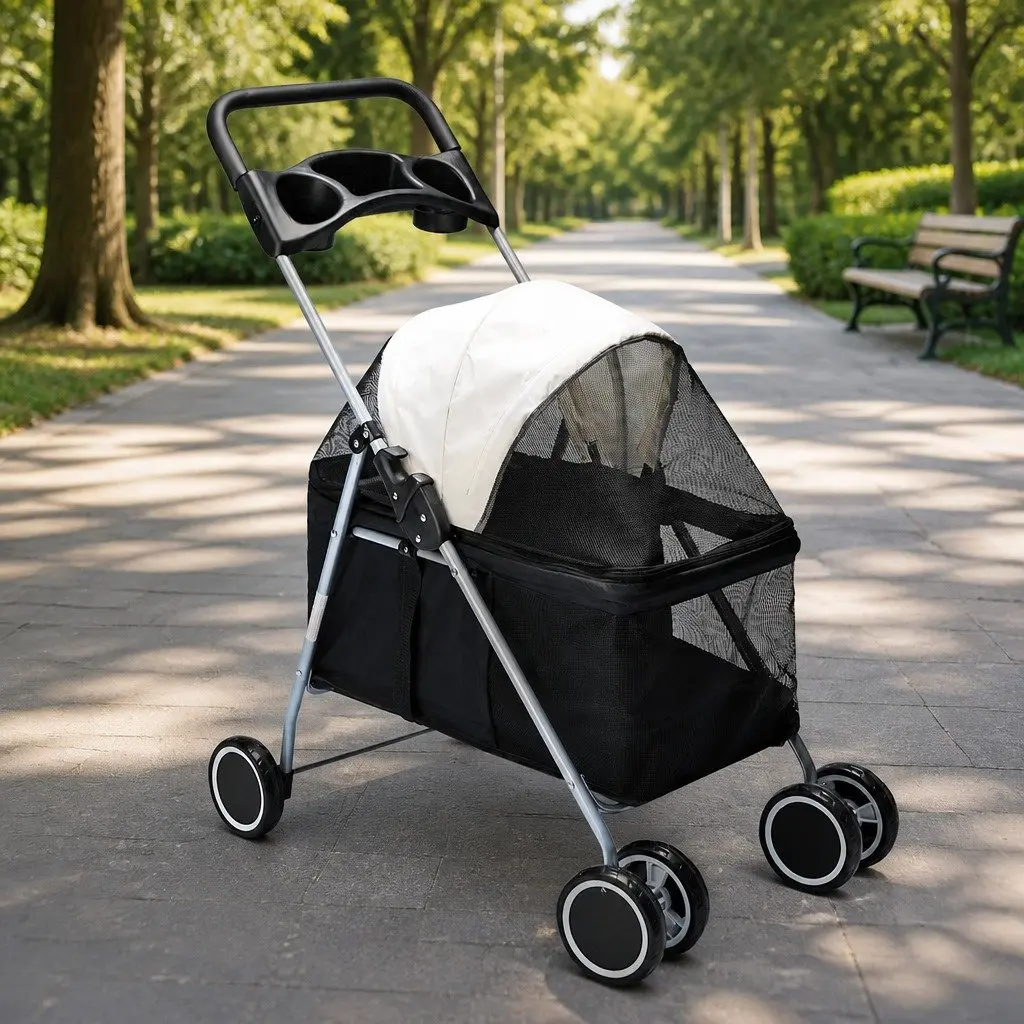 Pet Stroller Foldable Portable Travel Jogger with Adjustable Canopy and Spring Shock Absorption Black