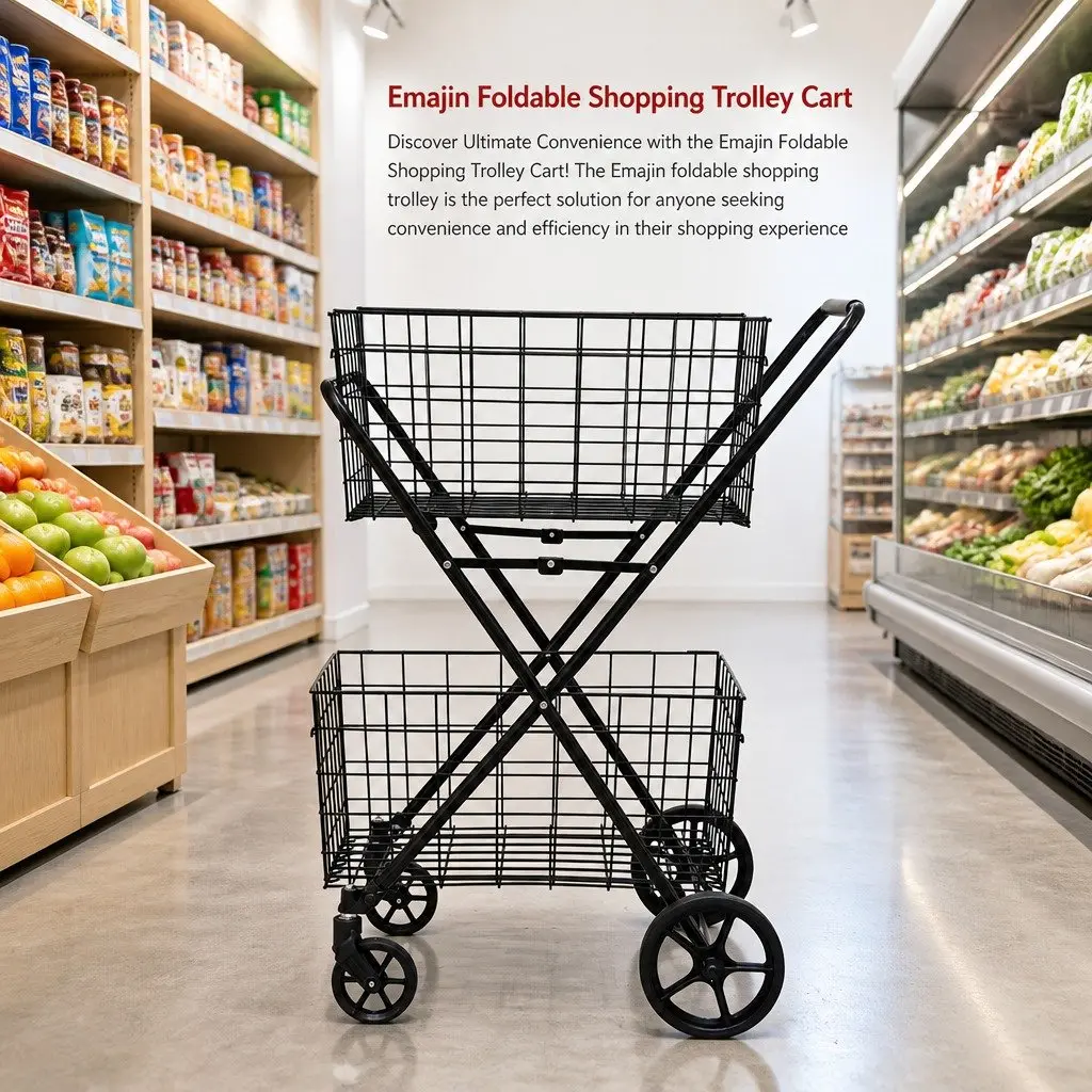 Foldable Shopping Trolley Cart Black Collapsible Kitchen Dining Storage Grocery