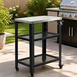 Outdoor Kitchen Cart Mobile BBQ Grill Trolley Stainless Steel Prep Work Table