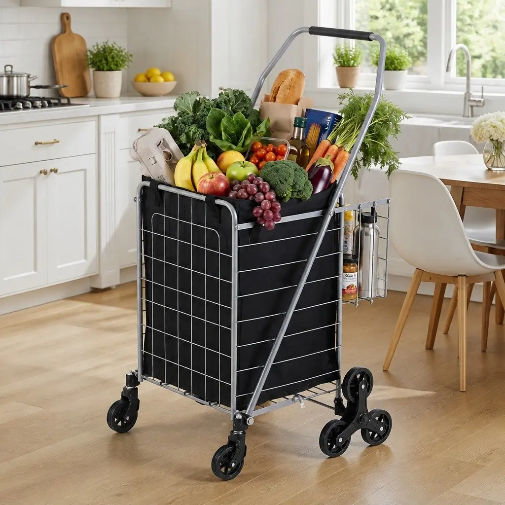 Aluminium Folding Utility Cart with Stair Climbing Feature for Grocery Shopping Silver