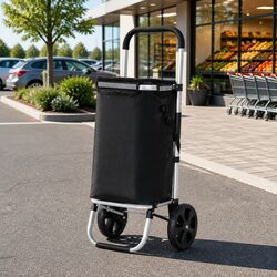 Versatile Foldable Grocery Cart 45kg Capacity Black