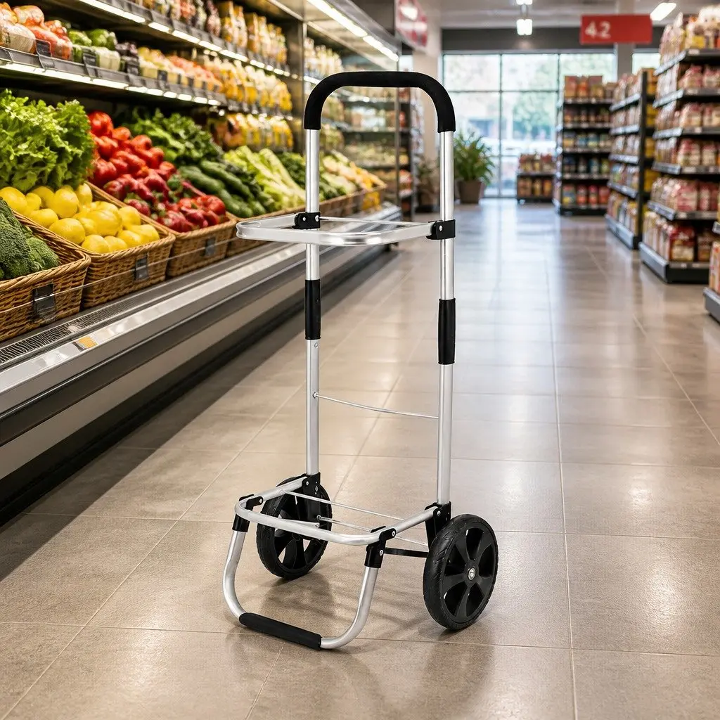 Foldable Shopping Trolley Cart Lightweight Aluminium Frame Oxford Cloth Grey 45kg Capacity
