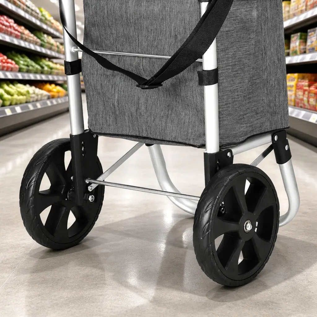 Foldable Shopping Trolley Cart Lightweight Aluminium Frame Oxford Cloth Grey 45kg Capacity
