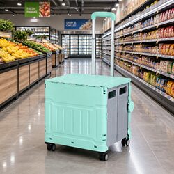 Shopping Trolley Cart 75L Foldable Green Wheels Grocery Basket Storage