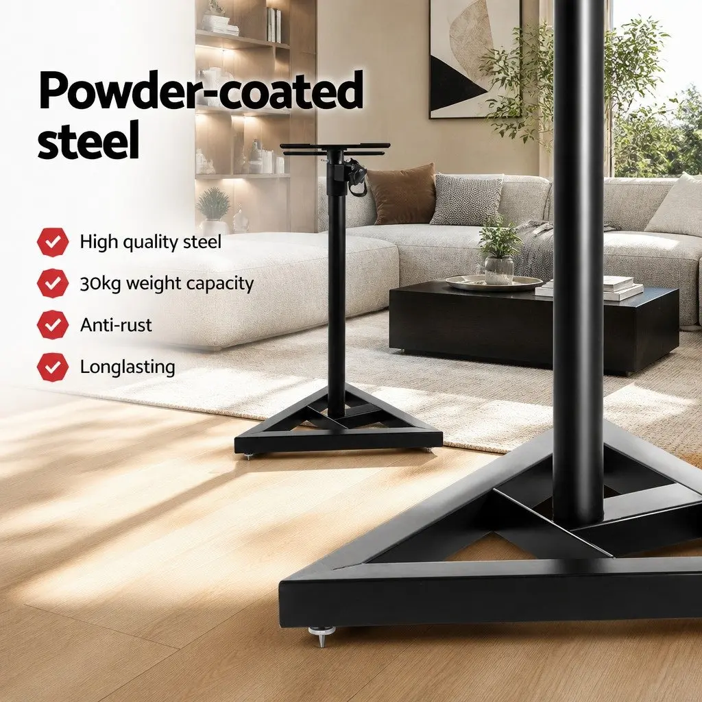 Speaker Stand 67-120cm Adjustable Height Steel Construction Non-Slip Mounting Plate 2pcs