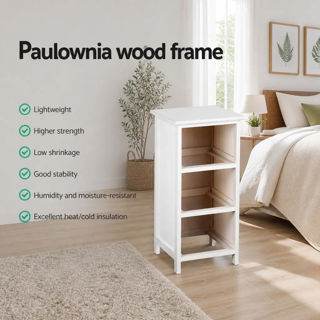 Bedside Table 3 Drawer White Storage Cabinet Bedroom Nightstand Organizer