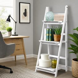 3-Tier Ladder Shelf White Freestanding Corner Bookcase Storage Display Stand