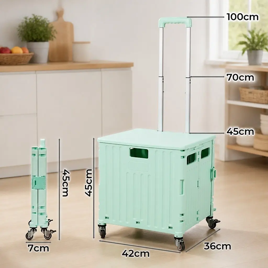 Folding Shopping Trolley Cart 65L Portable Grocery Storage Collapsible Green
