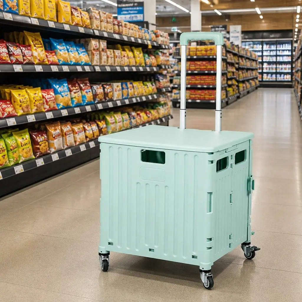Folding Shopping Trolley Cart 65L Portable Grocery Storage Collapsible Green