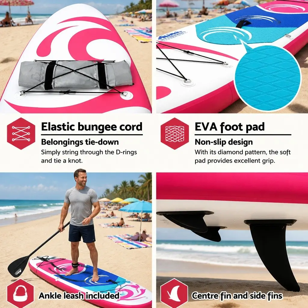 Inflatable Stand Up Paddle Board 11ft with Adjustable Paddle and Hand Pump Pink Kayak
