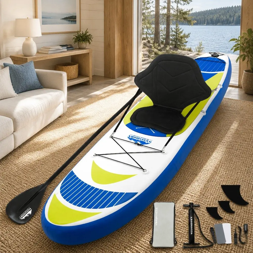 Inflatable Stand Up Paddle Board 11ft Yellow Durable Drop-Stitch Core with Adjustable Paddle Kayak Seat and Backpack