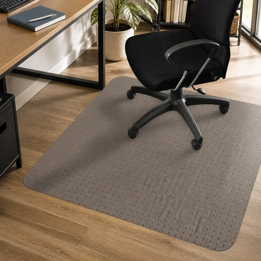 Chair Mat 135cm x 114cm Black PVC Gripper Backing for Carpet Floor Protection