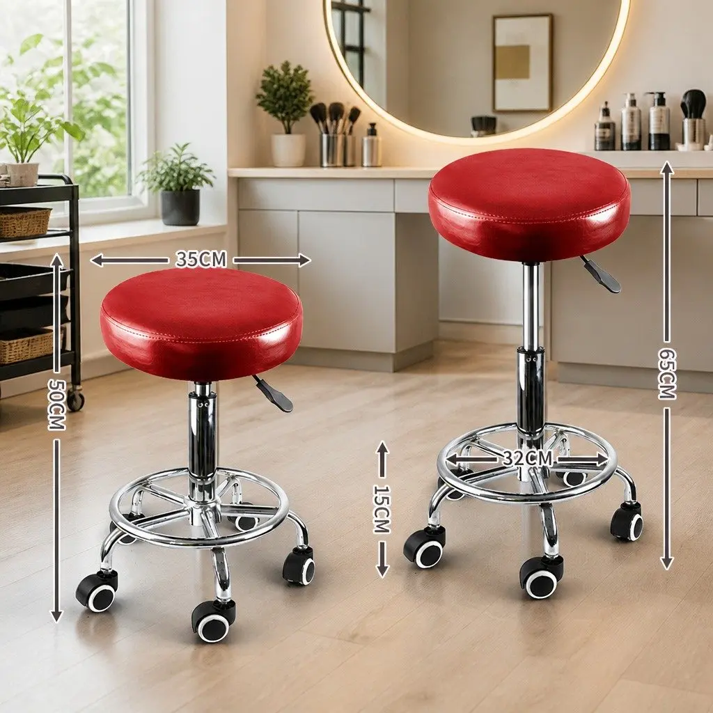 Swivel Salon Stool Gas Lift Height Adjustment Rolling Casters Red