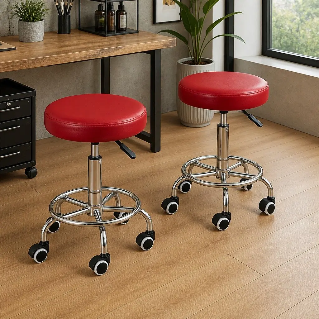 Swivel Salon Stool Gas Lift Height Adjustment Rolling Casters Red