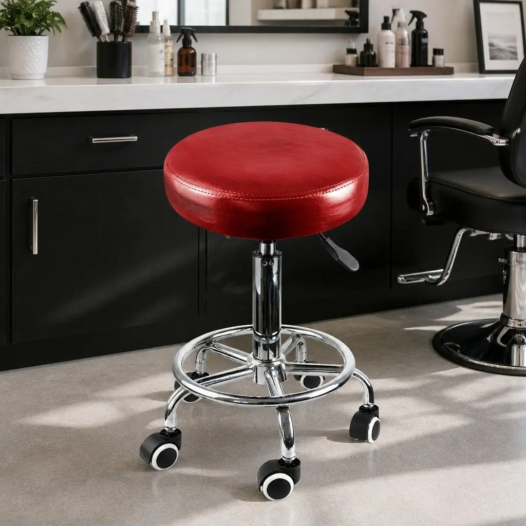 Swivel Salon Stool Gas Lift Height Adjustment Rolling Casters Red