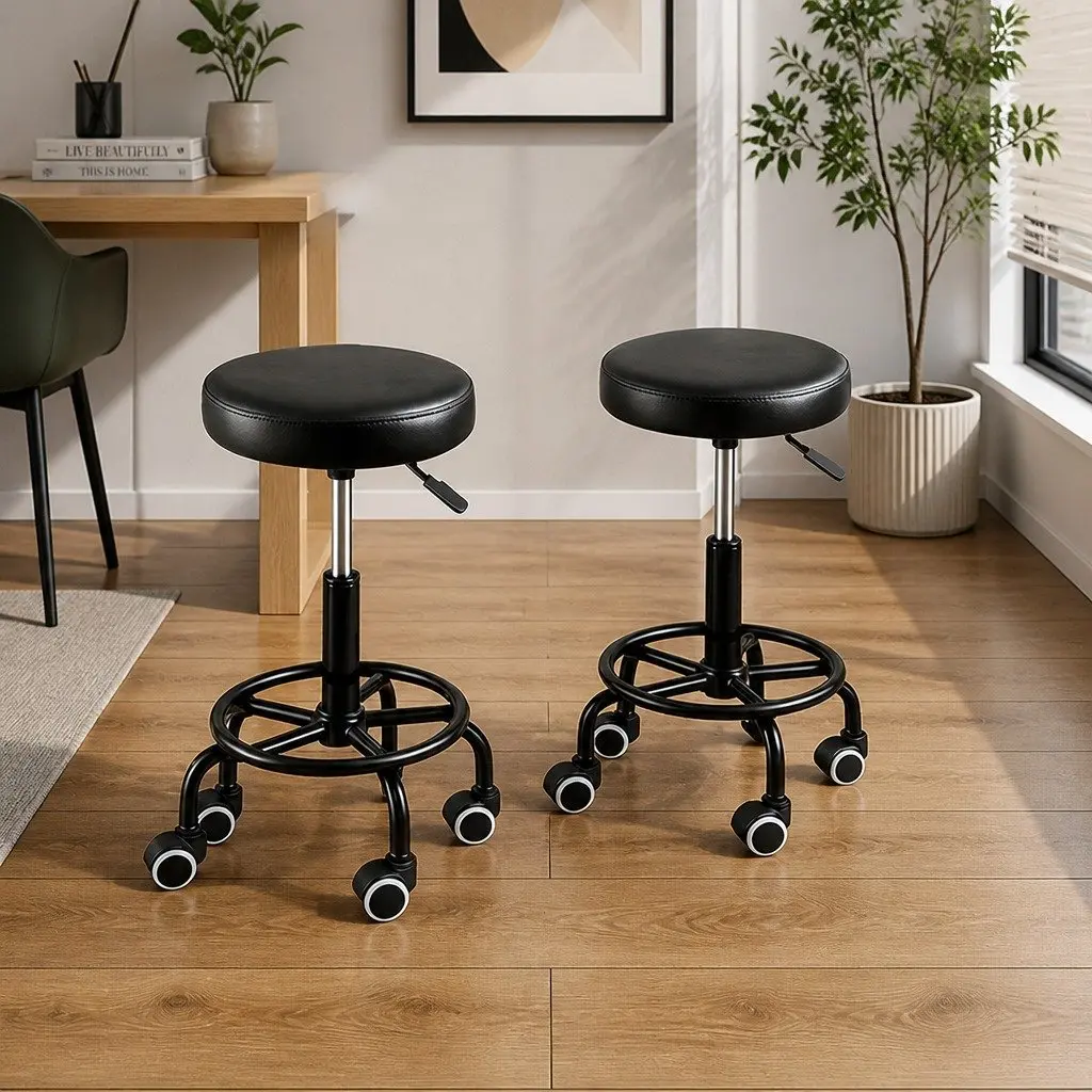 Salon Swivel Bar Stools Adjustable Height 360 Degree Rotation with Footrest and Casters