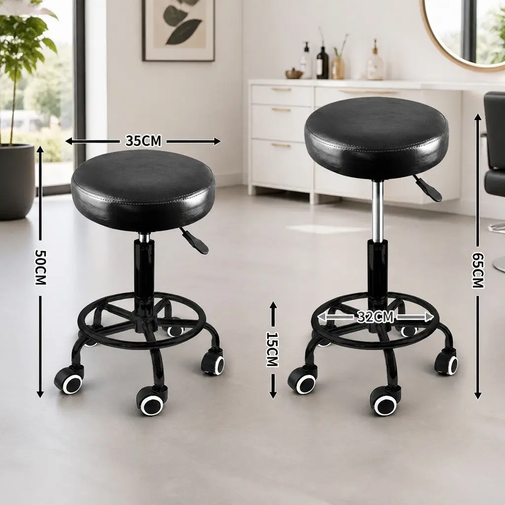 Salon Stool Black PU Leather Gas-Lift Height Adjustable Swivel Bar Stools 4 Piece