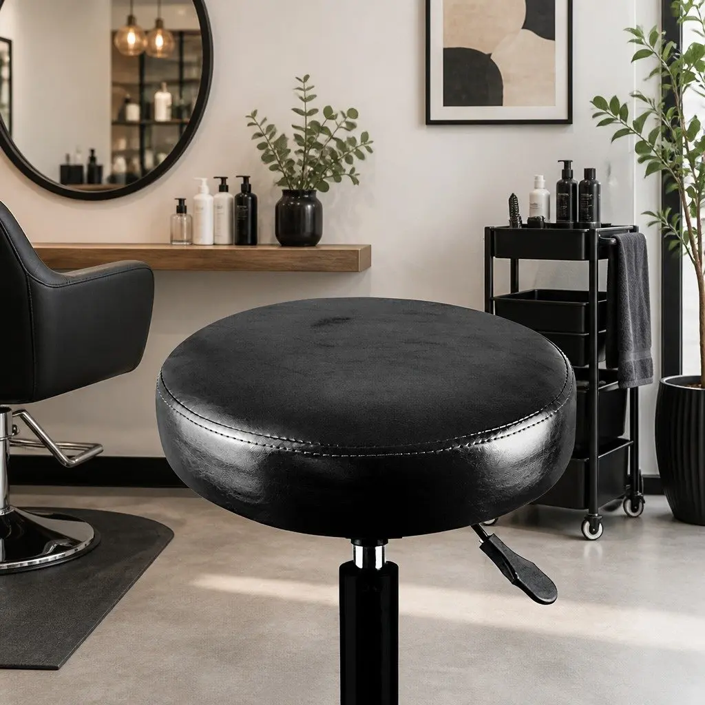 Salon Stool Black PU Leather Gas-Lift Height Adjustable Swivel Bar Stools 4 Piece